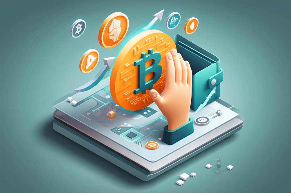 Hand holding a Bitcoin, symbolizing 'get bit money' and crypto earnings.