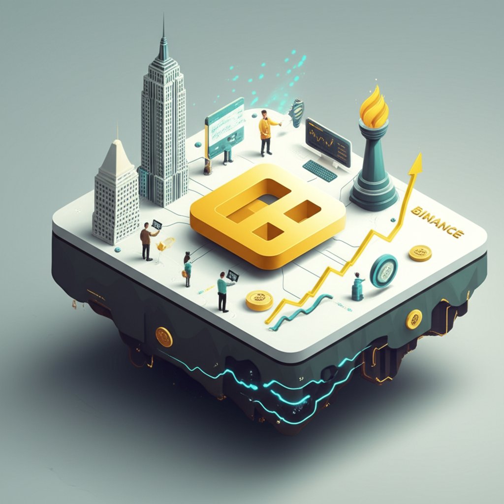 Binance crypto exchange logo with New York City skyline.