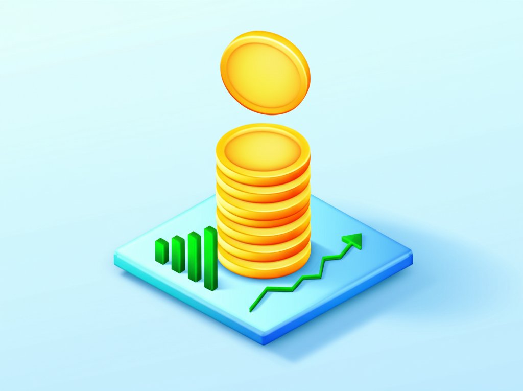 Conceptual image of a coin rising, depicting higher cryptocurrency value and market growth.